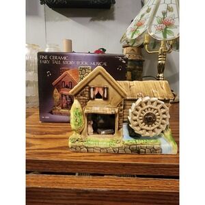 Vintage Japan Mill Cottage Fairy Tale Porcelain Water Wheel Music‎ Box Tested